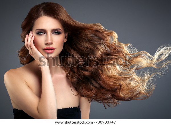 Woman Red Lipstick Curly Hair Fashion Stock Photo Edit Now