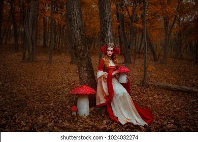 Woman in red medieval dress