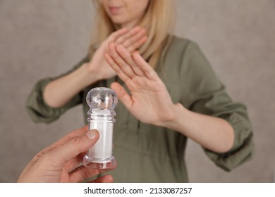 Woman Refusing Salt. Health Care Concept, Hypertension Prevention