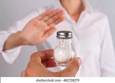 Woman Refusing Salt. Health Care Concept, Hypertension Prevention