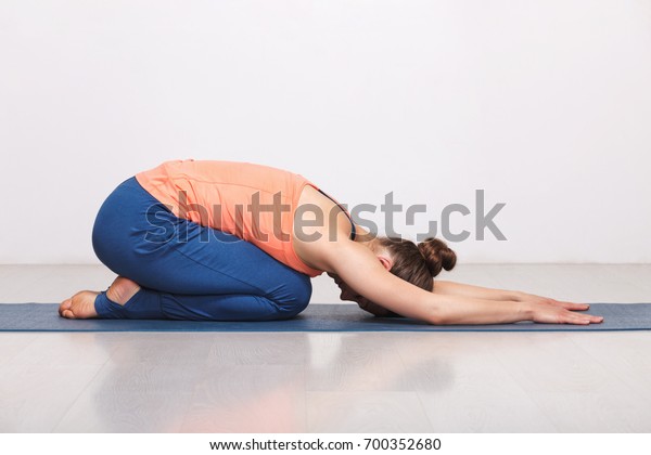 Woman Relax Hatha Yoga Asana Balasana Stock Photo Edit Now 700352680