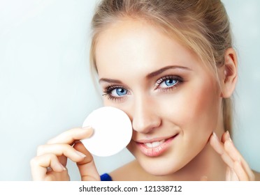 Woman Removing Applyed Makeup