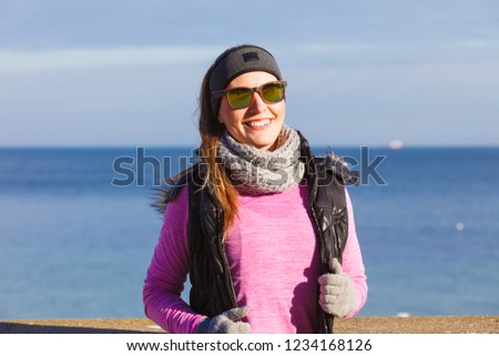 Similar – Pretty healthy woman enjoying a hike on a beach