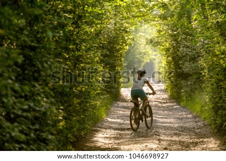 Radfahrer auf Waldweg