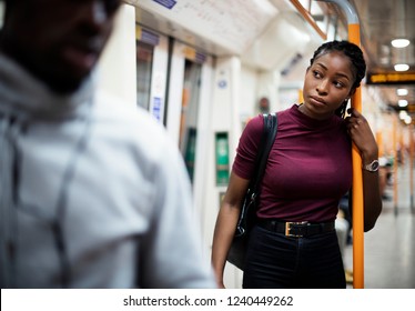 Woman Riding The Subway Train