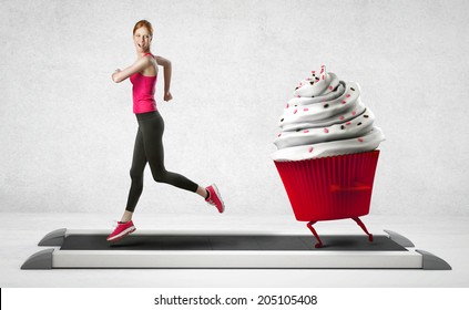 Woman Running Away From A Cupcake