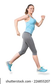 Woman Running Jogging Isolated On White Background