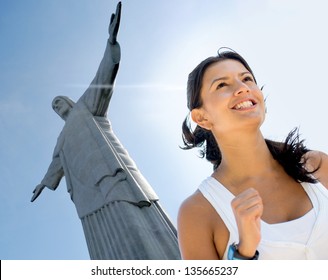 Woman Running A Marathon In Rio De Janeiro