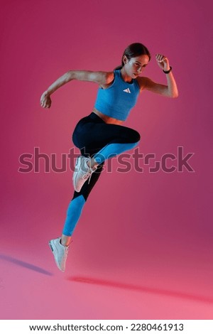 Similar – Image, Stock Photo young beautiful woman running by the beach at sunset. Relax and holidays concept