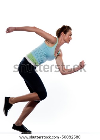 Similar – Close up side view profile portrait of one young athletic woman shadow boxing in sportswear in gym over dark background, looking away