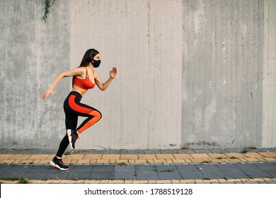 Woman Running Wearing Mask For Protection