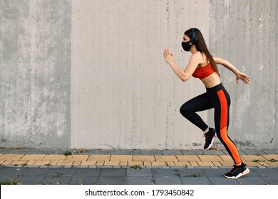 Woman running wearing mask for protection - Shutterstock ID 1793450842
