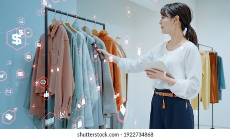 Woman Scanning Products With A Smart Phone. Retail As A Service. RaaS.