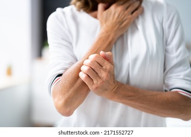 Woman Scratching Itching Body Skin With Allergy