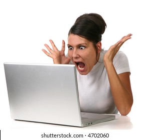 Woman Seeing Something Shocking On Her Computer