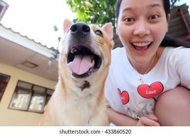 Woman Selfie With Dog