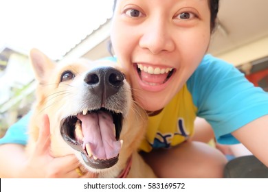 Woman Selfie With Dog