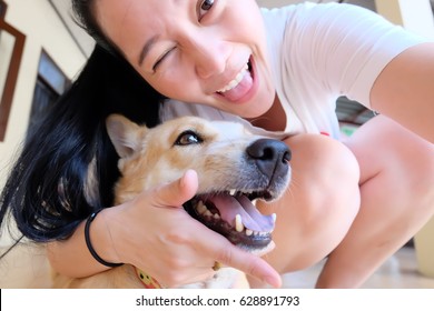 Woman Selfie With Dog
