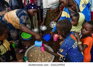 A woman serving nutritional food to the people who attend the health and nutrition session at Chiunjila village in Newala district, Mtwara region, Tanzania on February 23, 2022