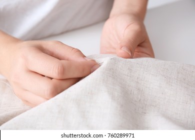 Woman Sewing By Hand, Closeup