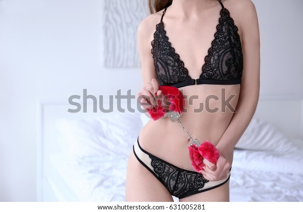 Woman Sexy Fluffy Handcuffs Bedroom Stock Photo Edit Now
