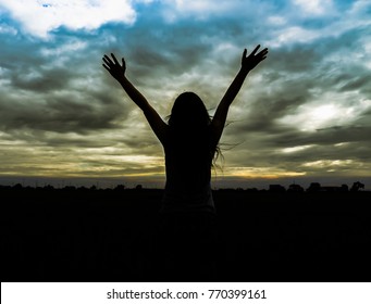 Woman Shadows Lifted Her Hands Sky Stock Photo 770399161 | Shutterstock