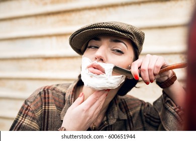 Woman Shaving Face