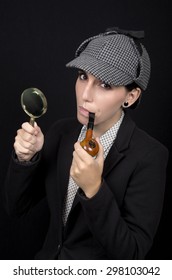 Woman Sherlock Holmes Following Tracks Magnifying Stock Photo 298103042 ...