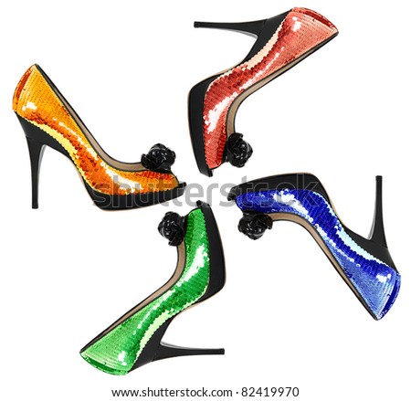 Woman shoes with color sequin, isolated on the white background
