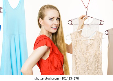 Woman Shop Wardrobe Picking Clothes Hangers Stock Photo 1014134278 ...