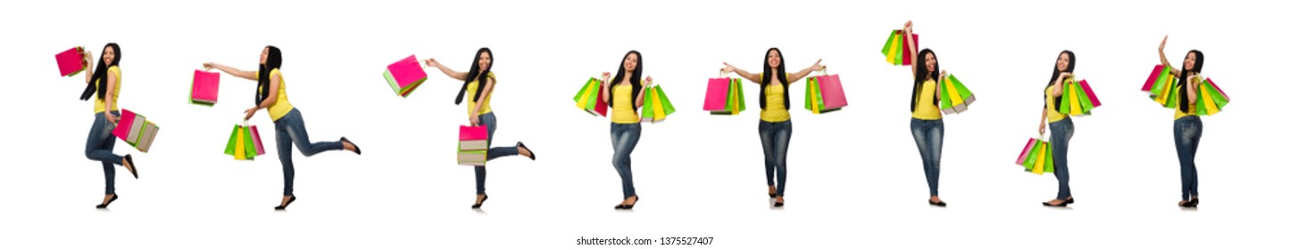 Woman with shopping bags isolated on white - Shutterstock ID 1375527407