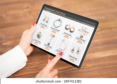 Woman Shopping Online For Custom And Hand Made Jewelry