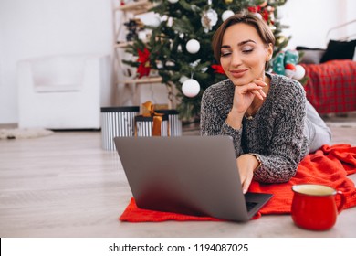 Woman Shopping Online On Christmas