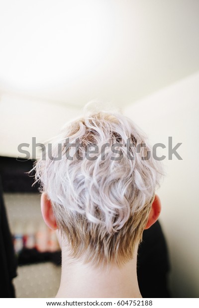 Woman Short Dyed Ash Blonde Hair Royalty Free Stock Image