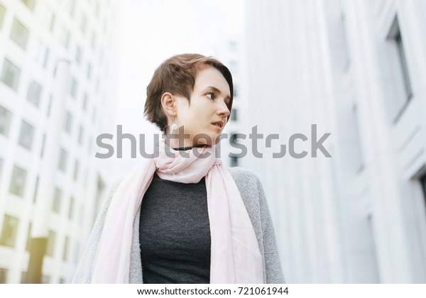 Woman Short Hair On Business Park Stock Photo Edit Now 721061944