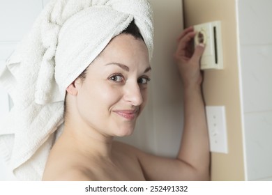 A Woman In Shower Rise Up Thermostat.