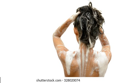  Woman Shower And  Wash Hair.