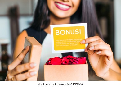 Woman Showing A Bonus Card