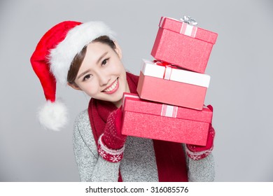 A Woman Is Showing Christmas Gift, Asian