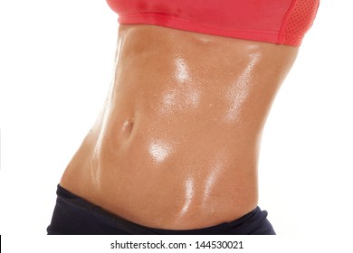 a woman showing off her sweaty body