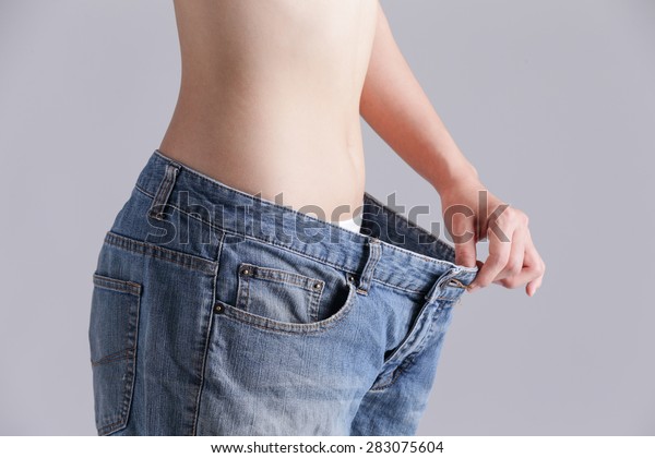 Woman Shows Weight Loss By Wearing Stock Photo Shutterstock