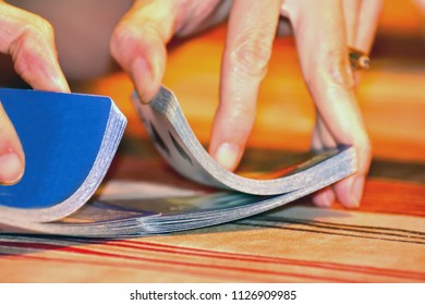 Woman Shuffling Cards Close Up Abstract