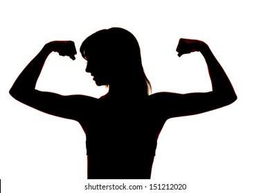 A woman silhouette flexing her arms.