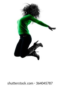 Woman Silhouette Isolated Jumping Happy