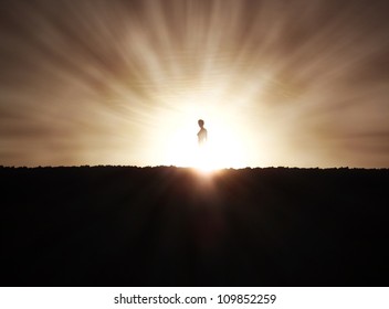 Woman Silhouette At Sunset