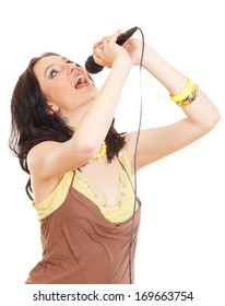 Woman Singing Isolated On White Background