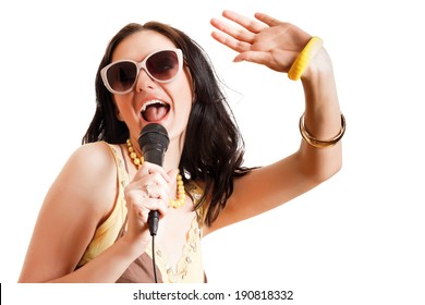 Woman Singing, Isolated On White Background