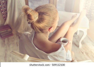 Woman Sipping Coffee In A Magic Moment Of Quiet