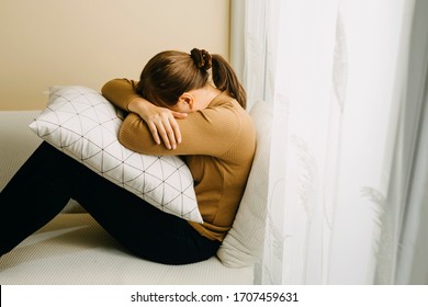 Woman Sit Depression And Anxiety Copy Space.