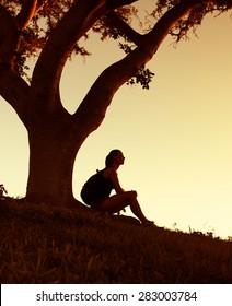 Woman Siting Under Tree Looking Out Stock Photo (Edit Now) 283003784